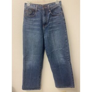 Fubu Jeans Wide Leg Denim Pants Womens 18 Embroidered Lion Y2K Hip Hop Retro